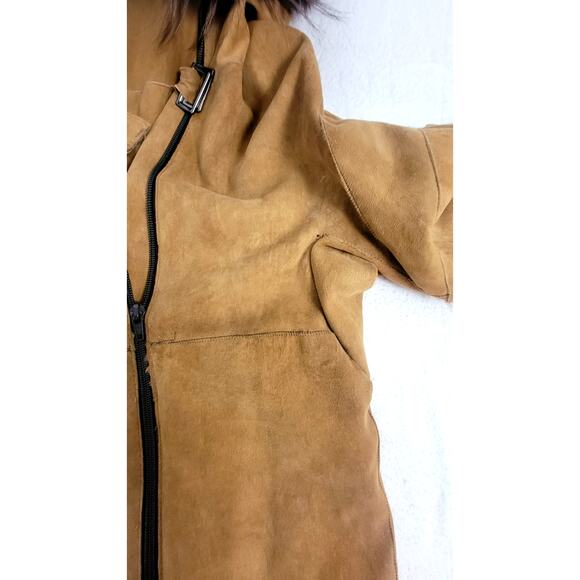 Vintage Jekel Paris Suede Leather Coat Full Real Fur Lining Long Boho Thrashed - Picture 9 of 16